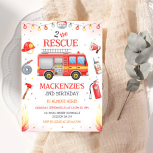 Two The Rescue Firetruck 2nd Birthday Invitation