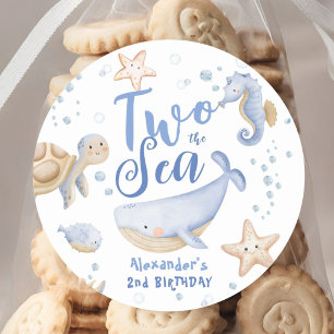 TWO The Sea 2nd Birthday Boy Blue Cute Ocean Classic Round Sticker