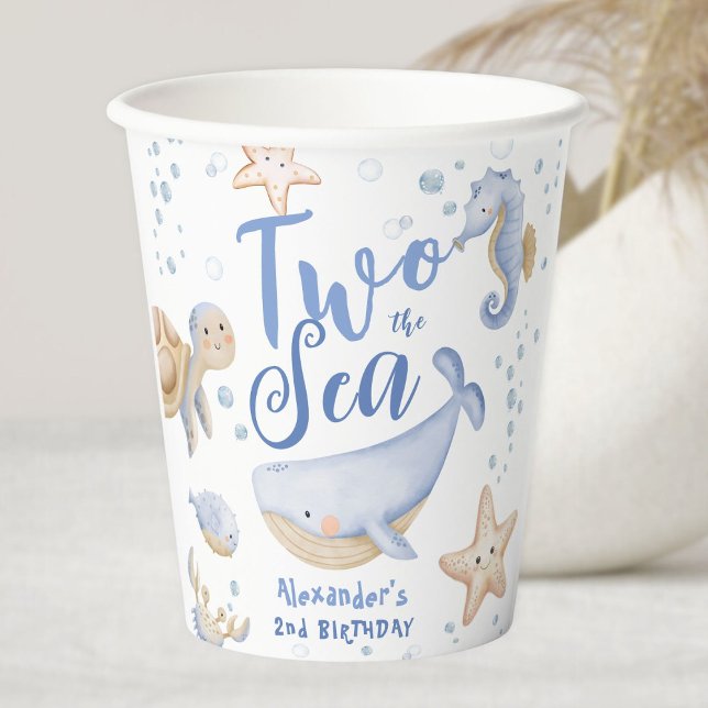 TWO The Sea 2nd Birthday Boy Blue Cute Ocean Paper Cups (Creator Uploaded)