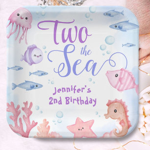 Two The Sea! 2nd Birthday Girl Cute Sea Life Paper Plate