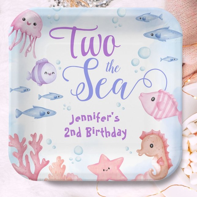 Two The Sea! 2nd Birthday Girl Cute Sea Life Paper Plate (Creator Uploaded)