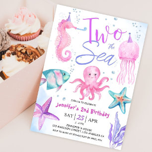 Two The Sea 2nd Birthday Girl Pink Ocean Invitation