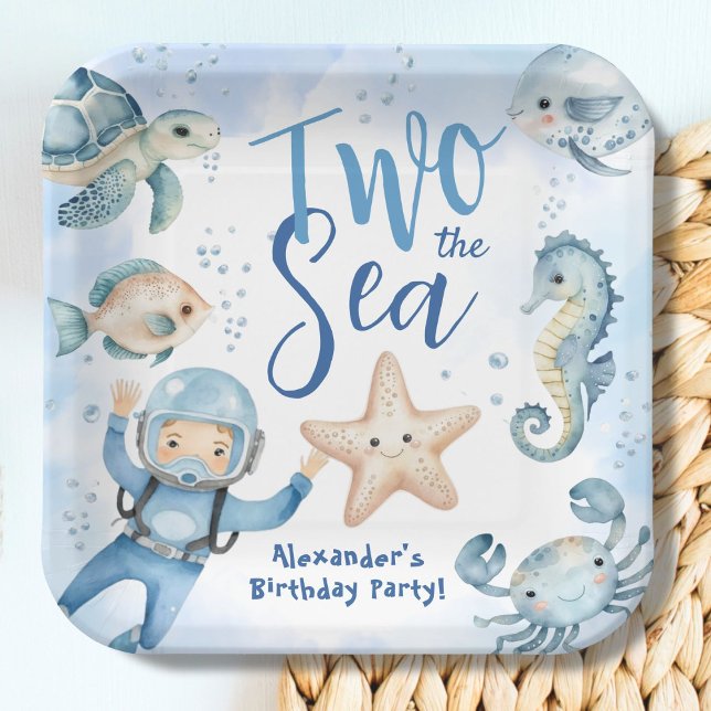 Two The Sea! Cute Boy Blue Ocean Birthday Party Paper Plate (Creator Uploaded)