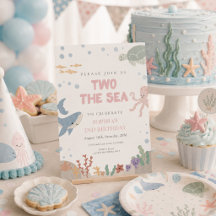 Two the Sea Cute Pink Watercolor Girl 2nd Birthday