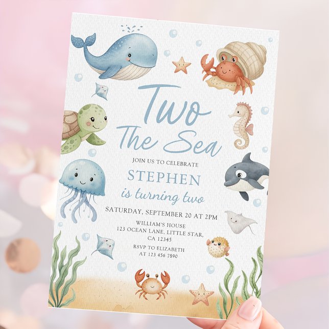Two The Sea Is Turning Two Ocean Animals Birthday Invitation (Creator Uploaded)