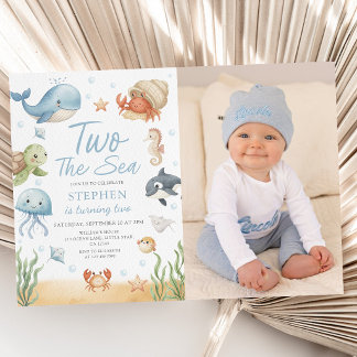 Two The Sea Is Turning Two Photo Birthday Invitation