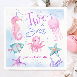 Two The Sea Mermaid 2nd Birthday Cute Ocean Napkin
