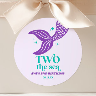 TWO The Sea Mermaid 2nd Birthday Party Favour Classic Round Sticker