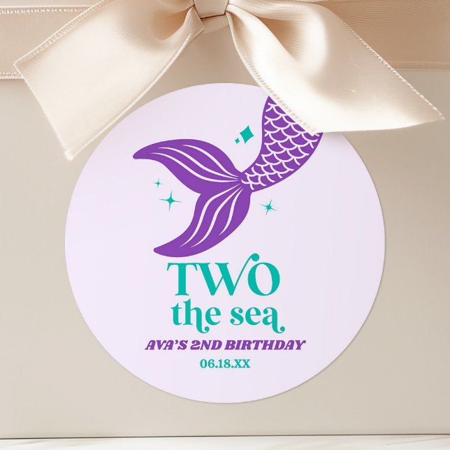 TWO The Sea Mermaid 2nd Birthday Party Favour Classic Round Sticker (Creator Uploaded)