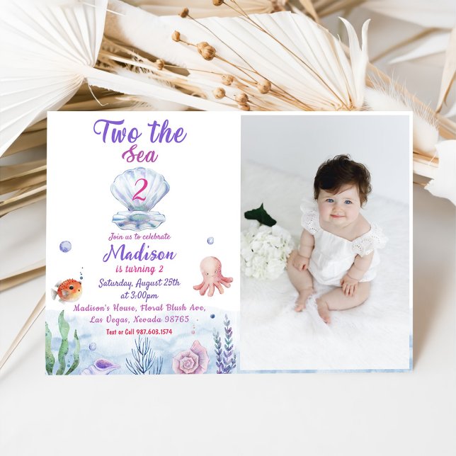 Two The Sea Mermaid 2nd Birthday Party Photo Invitation (Creator Uploaded)