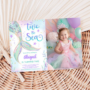 Two the Sea Mermaid 2nd Birthday Photo Invitation
