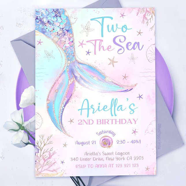 TWO the Sea Mermaid Second 2nd Mermaid Birthday Invitation (Creator Uploaded)