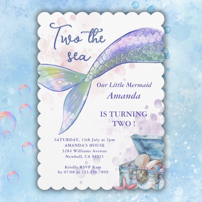 Two The Sea Mermaid Tail 2nd Birthday Party  Invitation (Creator Uploaded)