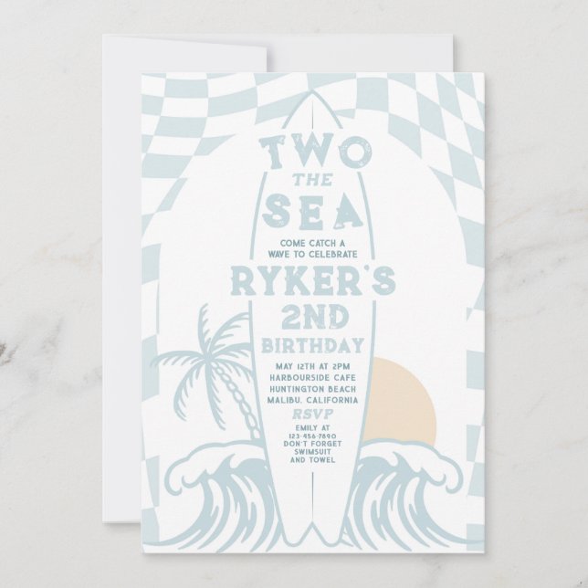 Two The Sea Modern Surf Surfboard 2nd Birthday  Invitation (Front)