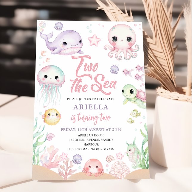 Two The Sea Ocean Animals 2nd Birthday Invitation (Creator Uploaded)