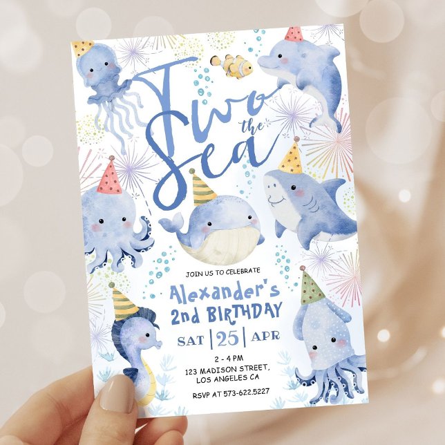 Two The Sea Party Animals Boy Ocean Invitation (Creator Uploaded)