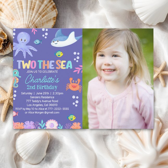 TWO the SEA Photo – 2nd Birthday Party Girl Invitation (Creator Uploaded)