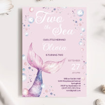 Two the Sea Pink Mermaid Girl Birthday Invitation