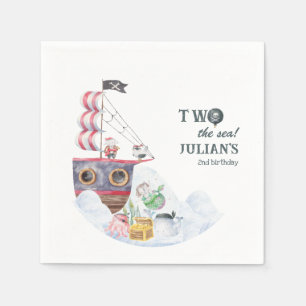 Two The Sea Pirate Ship Mermaid 2nd Birthday Party Napkin