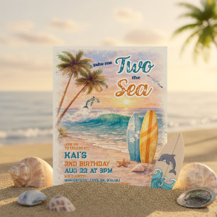 TWO the Sea Retro Surf Beach Birthday  Invitation