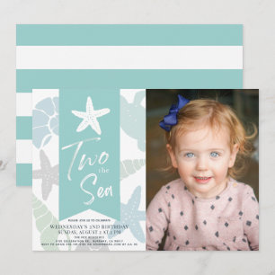 Two the Sea Starfish Turquoise 2nd Birthday Photo Invitation