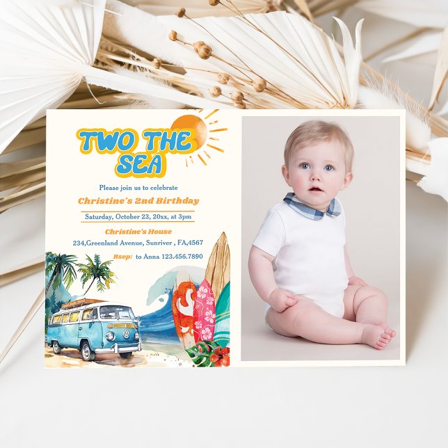 Two The Sea Surf Beach 2nd Birthday Photo Invitation (Creator Uploaded)