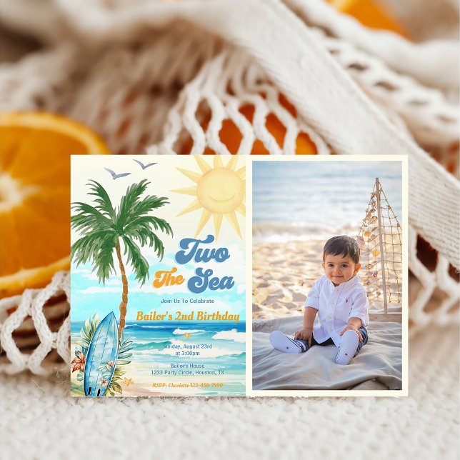 Two the Sea Surf Beach 2nd Birthday Photo  Invitation (Creator Uploaded)