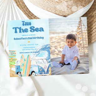 Two The Sea Surf Beach 2nd Birthday Photo  Invitation