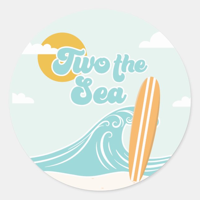 Two the Sea Surfing 2nd Birthday Classic Round Sticker (Front)