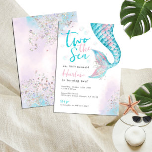 Two the Sea Watercolor Mermaid Birthday Invitation