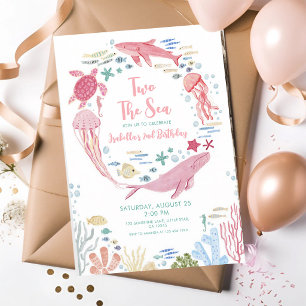 Two the Sea Whale Pink 2nd Birthday Invitation