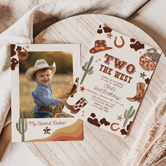 Two the West cowboy 2nd photo Birthday party Invitation (Creator Uploaded)