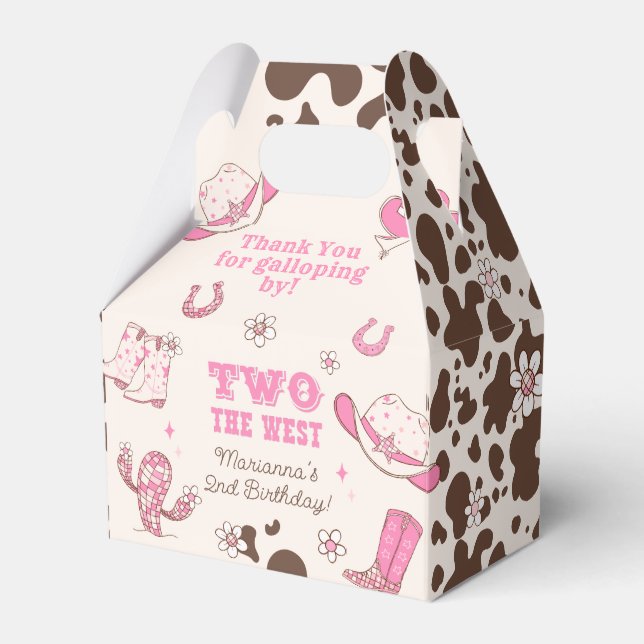 Two the West Pink Cowgirl Birthday party Favour Box (Front Side)