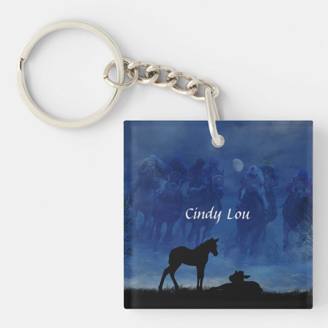 Two Thoroughbred Racehorse Foals Acrylic Keychain (Front)