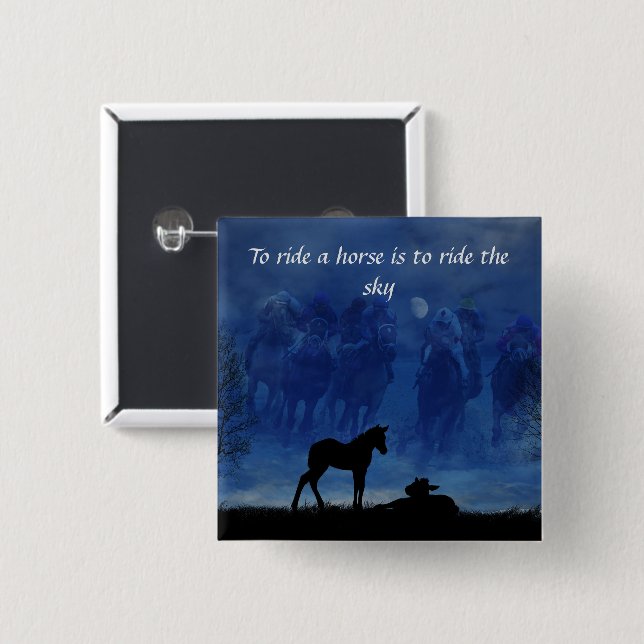 Two Thoroughbred Racehorse Foals Pin Button (Front & Back)