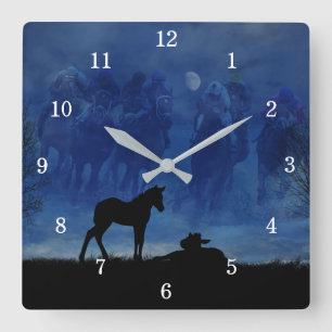 Two Thoroughbred Racehorse Foals Wall Clock Number