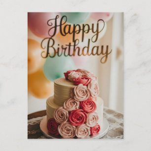 Two-Tier Birthday Cake with Rose Buttercream  Postcard