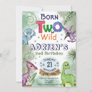 TWO to be WILD Dinosaur Theme Birthday Party  Invi Invitation