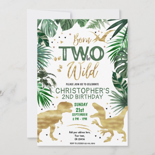 TWO to be WILD Dinosaur Theme Birthday Party  Invitation (Front)