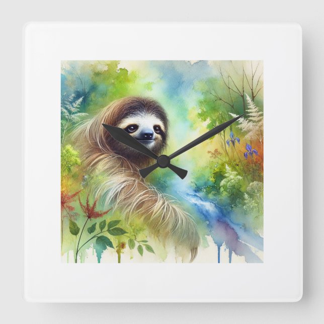 Two Toed Sloth 040924AREF136 - Watercolor Square Wall Clock (Front)