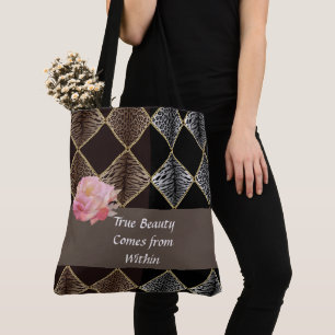 Two-Tone Animal Print Diamond Tote True Beauty Bag