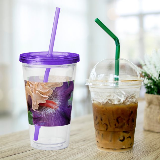 Two-Tone Bearded Iris Bloom Floral Acrylic Tumbler (In Situ)