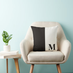 Two Tone Black and White Colour Block Monogram Cushion
