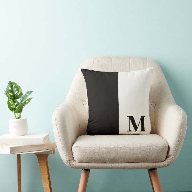 Two Tone Black and White Colour Block Monogram Cushion (Chair)