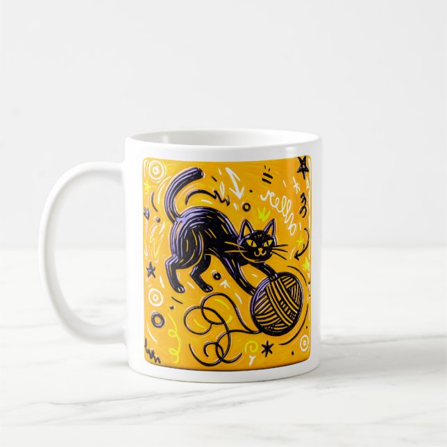 Two-Tone Black Cat  Coffee Mug (Left)