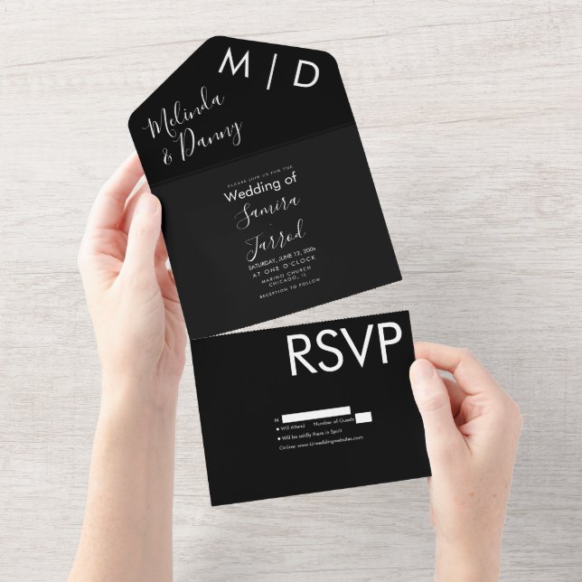 Two Tone Black Gold Typography All In One Invitation (Tearaway)