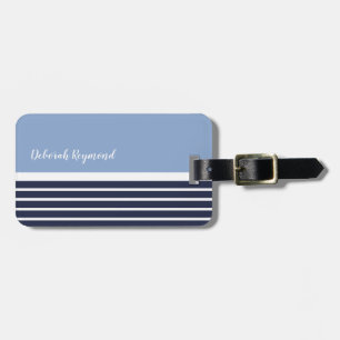 two tone blue nautical stripes luggage tag