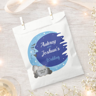 Two Tone Blue Over the Moon Wedding Personalised Favour Bags