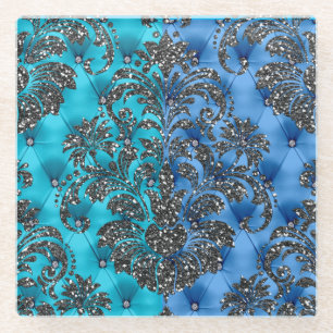Two-Tone Blue Silver Glitter Coasters
