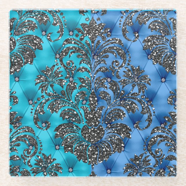 Two-Tone Blue Silver Glitter Coasters (Front)